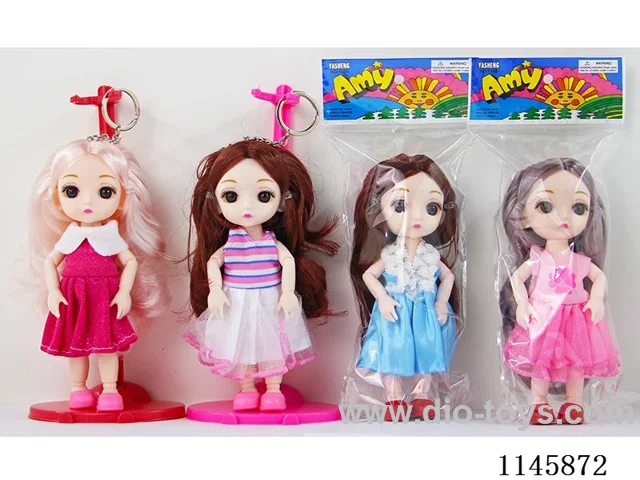 6’ solid 13 jointed doll with keyring, multicoloured mix