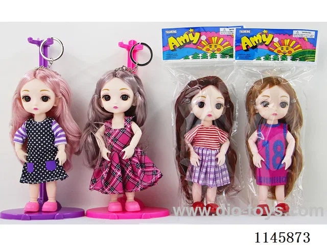 6’ solid 13 jointed doll with keyring, multicoloured mix