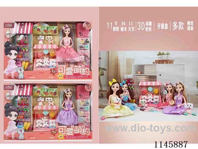 11’ 30cm 11 jointed solid Barbie + pet dog + dessert + fruit and vegetables variety of mixing