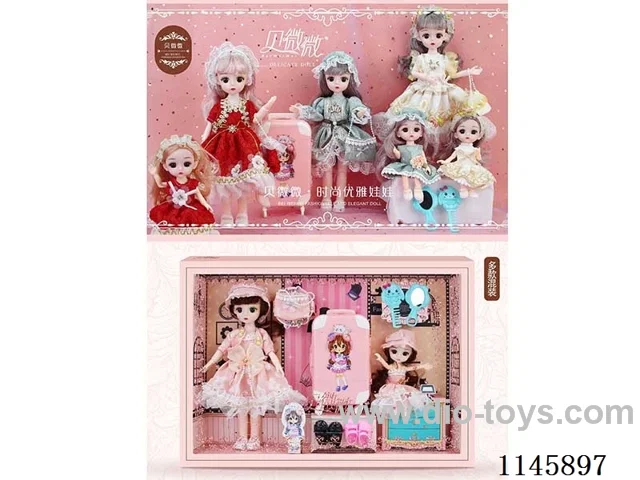 12’ 30cm 21 jointed solid doll + suitcase + bag + comb mirror + 2 pairs of shoes mix & match