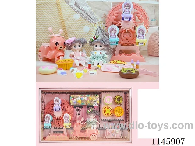 6’ 16cm 13 jointed solid doll + Ferris wheel + motorbike + donut pizza cake + ice cream