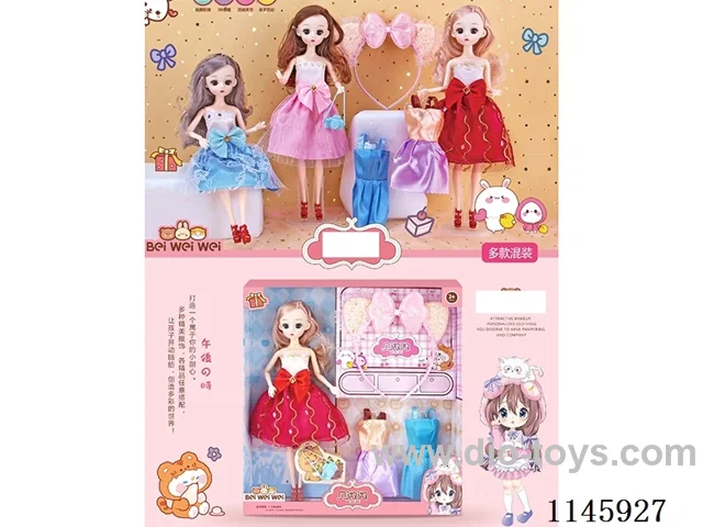 11.5’ 30cm 11 jointed Barbie + dress + hair band + camera mixes various