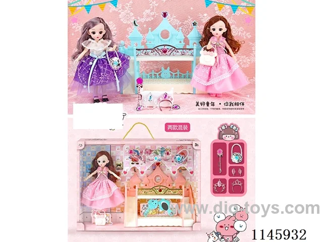 9 inch 24 cm 13 jointed doll + princess bed + decorations + bag + comb mirror two mixes