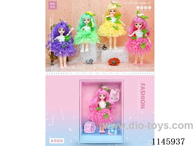 12’ 30cm 21 jointed solid doll with flower fairy dress + hair accessories mix & match