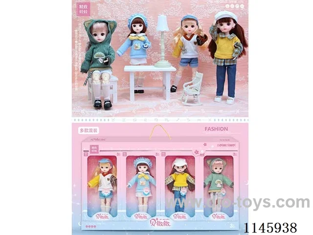 12’ 30cm 21 jointed solid doll in display box 4pcs