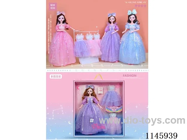 22’ 60cm 19 jointed solid doll with dress + bow hair accessories mix & match