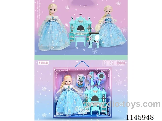 12’ 30cm 21 jointed solid doll + dressing table + comb and mirror assorted