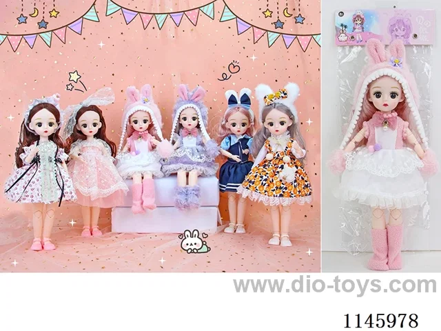 12’ 30cm 21 jointed solid doll with hair accessories assortment