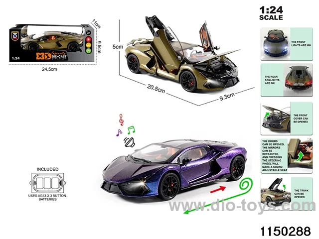 1:24 alloy pull back car with light and sound