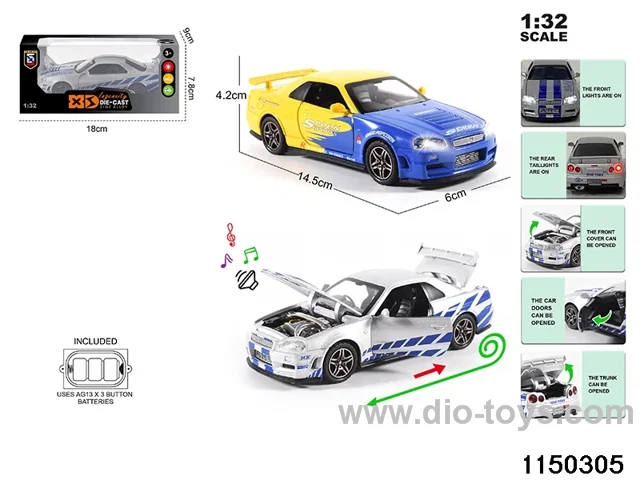 1:32 alloy pull back car with light and sound