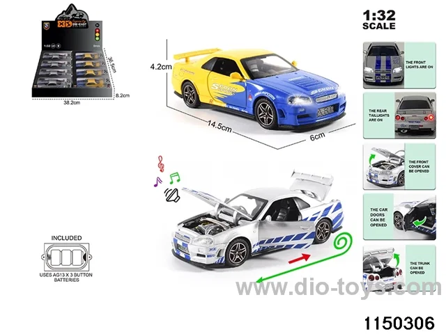 1:32 alloy pull back car with light and sound