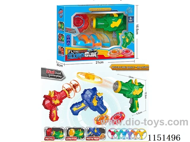 Light up flying disc gyro dinosaur gun