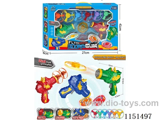 Light up flying disc gyro dinosaur gun