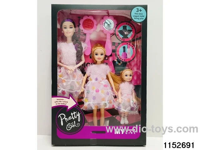 A family of three Barbie dolls