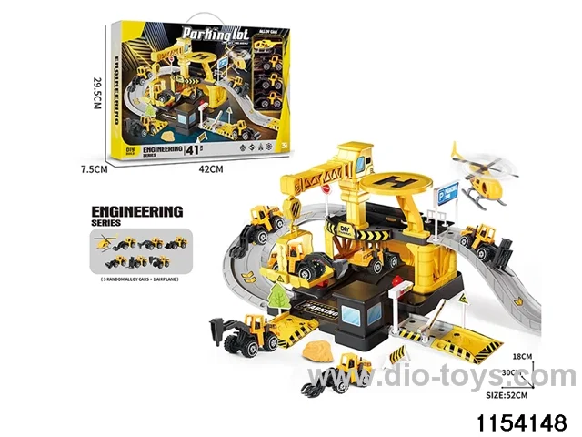 Engineering Track Parking Set (3 Alloy Cars + 1 Aircraft)