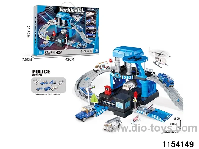 Police station track parking set (3 alloy cars + 1 aircraft)