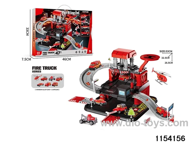 Fire track 3 levels parking set (3 alloy cars + 1 aeroplane)