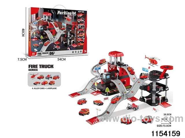 Fire track 3 levels car park plus 3 levels building parking set (6 alloy cars + 1 plane)