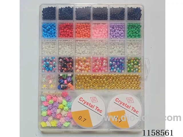 DIY Jewelry Set(4cm bead + colored bead polymer clay + plum blossom bead + 6cm pearl gold bead + thread (28 grids))