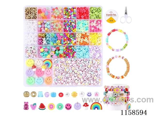 DIY Jewelry Set(Rice beads + polymer clay + colored beads + letter beads + pendant pearls + scissors thread (26 grids))