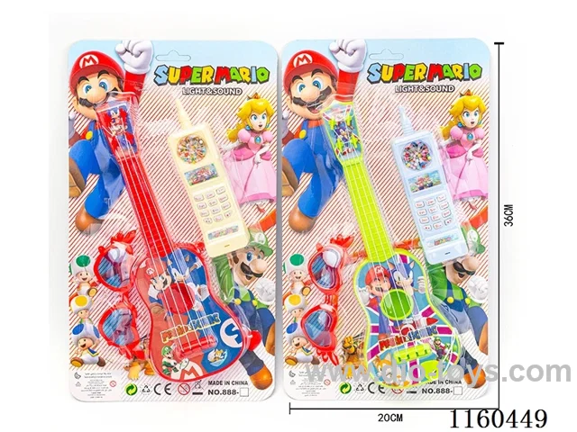 Mario guitar + small mobile phone + glasses