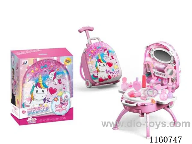Unicorn 4 in 1 Handheld Trolley Alloy Backpack Set Dressing Jewellery