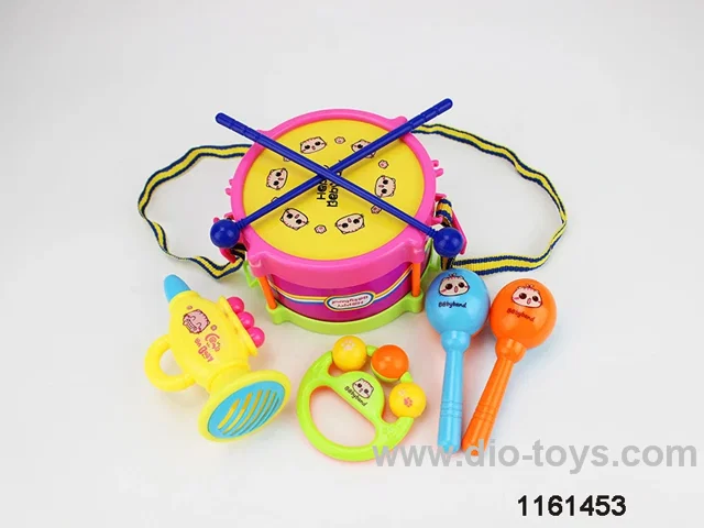 Set of five (snare drum + horn + hand bell + rattle 2)