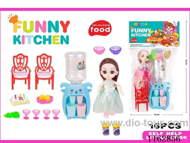 Tableware set (9 "empty leg and hand activity Barbie + water dispenser) 16PCS