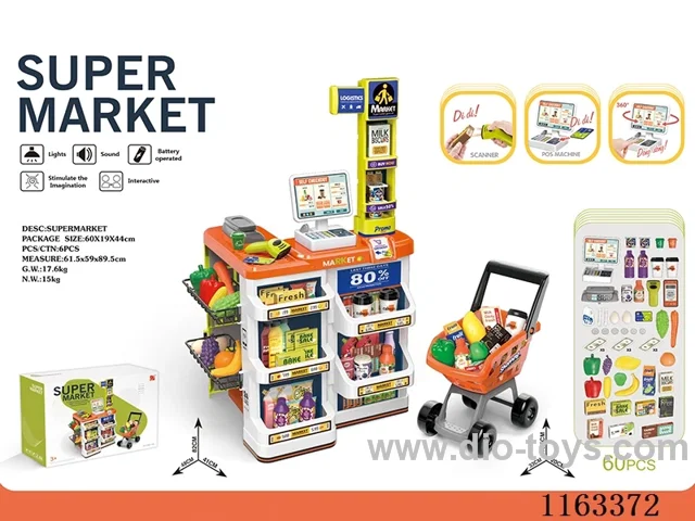 Luxury supermarket set + live scanner, cash register (2*AAA+2*AA not included)