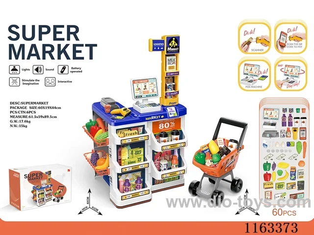 Luxury supermarket set + live scanner, cash register (2*AAA+2*AA not included)