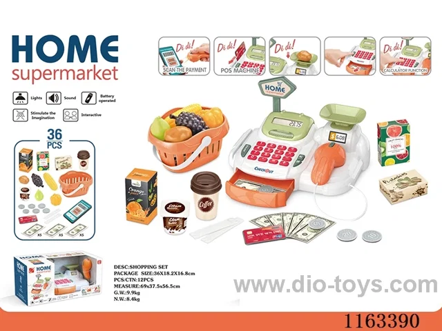 Cash register set (orange, with light, sound, 2*AA not included)