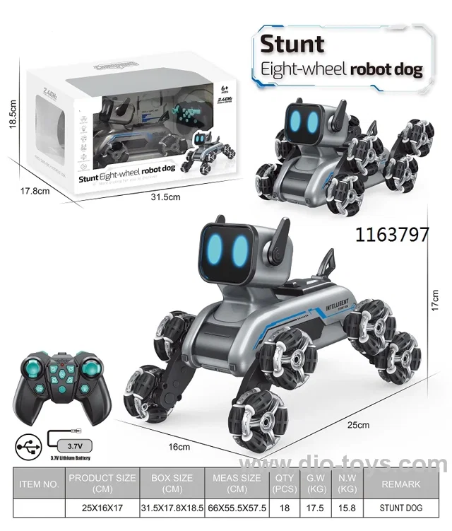 EIGHT-WHEELED STUNT ROBOT DOG (REMOTE CONTROL) IN WINDOW BOX