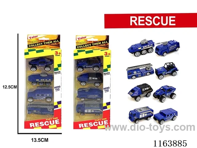 Four coasting police vehicles