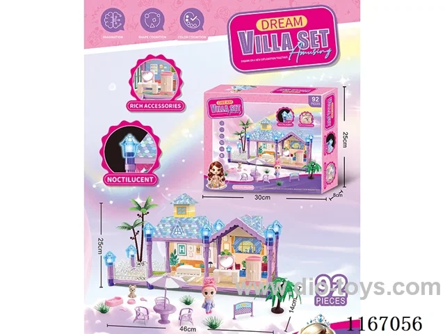 Glow-in-the-dark DIY Villa Playhouse Castle Set 92PCS