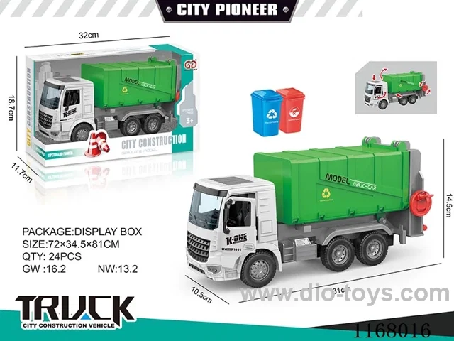Inertia can open the door rubbish truck (with 2 rubbish bins)