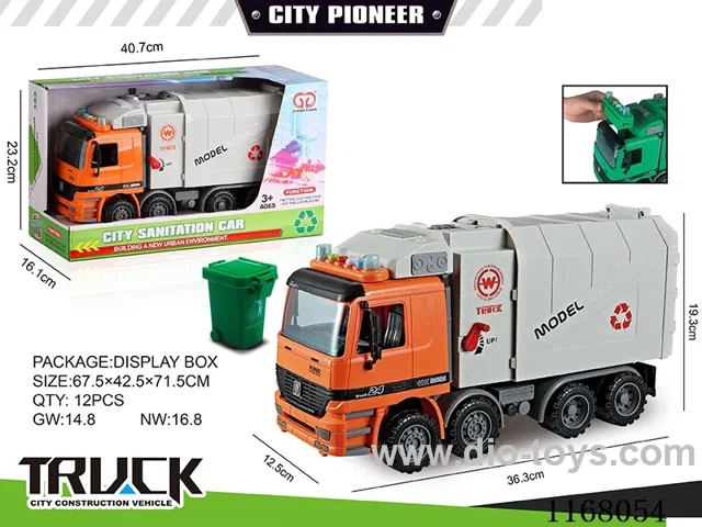 Lighted inertia hand-operated sanitation vehicle (4 keys with a dustbin)