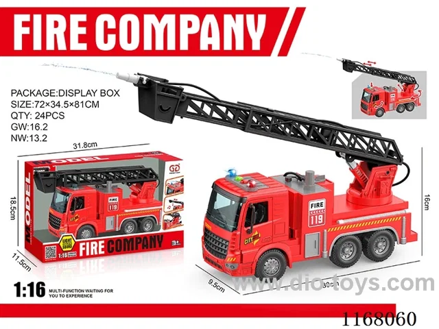 1:16 Inertia can open door sound and light fire truck black ladder (2 keys)