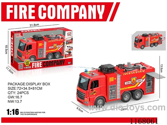1:16 Inertia can open door sound and light remote sprinkler fire truck (2 keys)