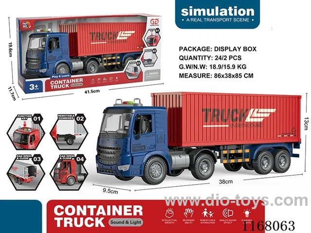 Inertia can open the door sound and light container truck (blue)