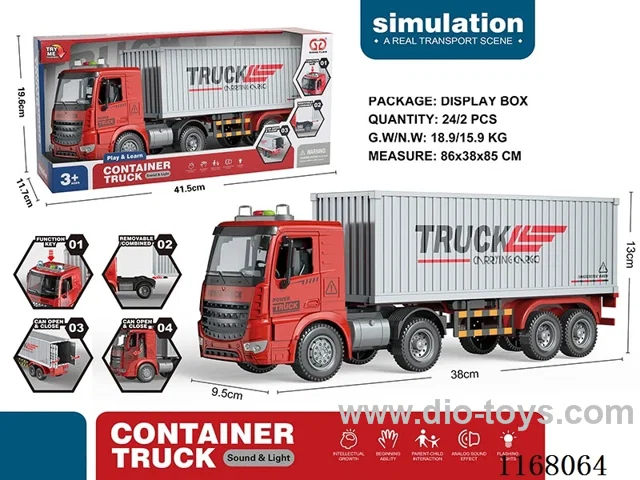 Inertia can open the door sound and light container truck (deep red)