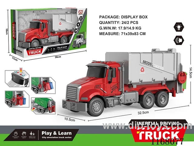 Inertia Acoustic Rubbish Tipper (Dark Red) with 2 Bins
