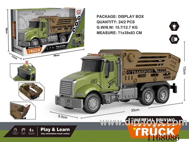 Inertia sound and light animal transporter (grass green) with 6 small animals