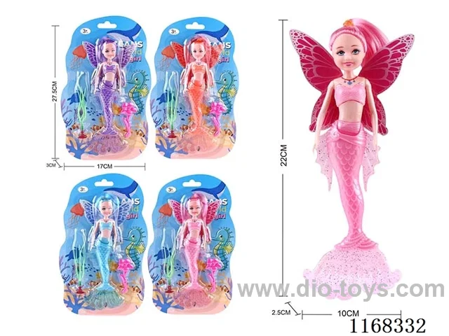 21.5cm Little Kylie Lights Mermaid Butterfly Fairy Doll + Flower Comb + Seaweed 4 Colours Mixed Pack
