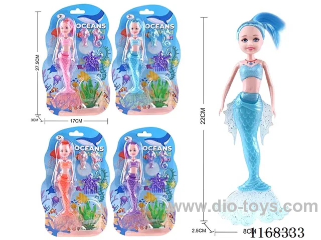 21.5cm Little Kylie Lights Mermaid Doll + 2 Underwater Accessories + Starfish Comb + Seaweed 4 Colours Mixed Pack