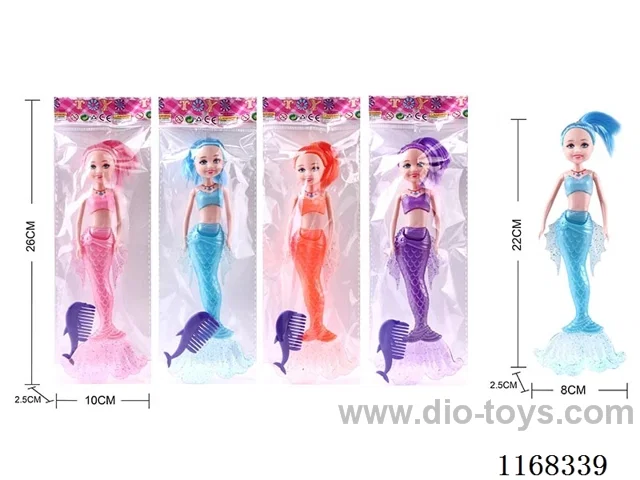 21.5cm Little Kylie Lights Mermaid Doll + Dolphin Comb 4 Colours Mix & Match
