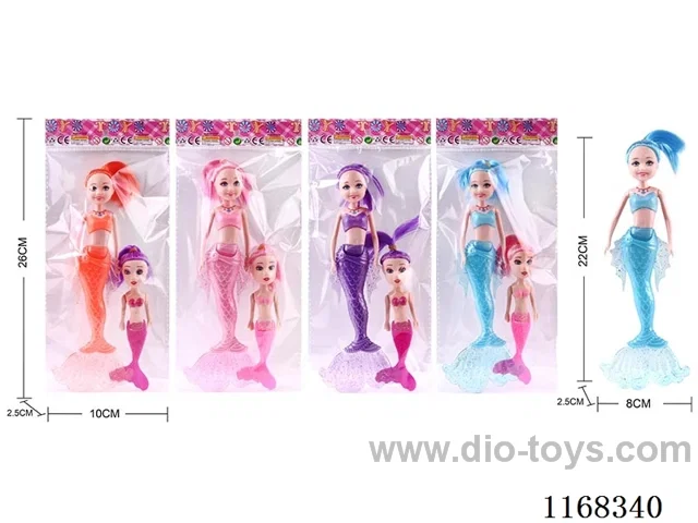 21.5cm Little Kylie Lights Mermaid doll 4 colours mixed baby + 14cm unlighted fish 4 colours mixed