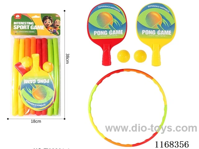 Big ping pong paddle + hula hoop