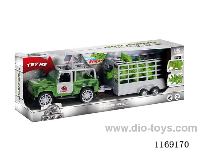 1:20 Inertia Jeep frame dinosaur trailer (car with sound and light, dinosaur with sound and light + spray)