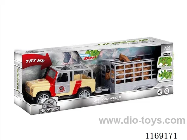 1:20 Inertia Jeep frame dinosaur trailer (car with sound and light, dinosaur with sound and light + spray)