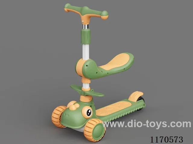 Children's foldable dinosaur scooter big wheel with seat light music